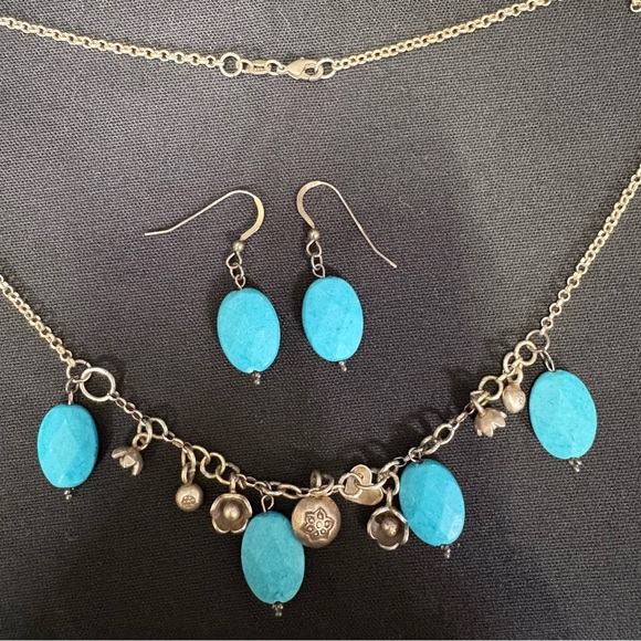 Turquoise & Sterling Silver Charm Necklace & Earring Set - Picture 3 of 8